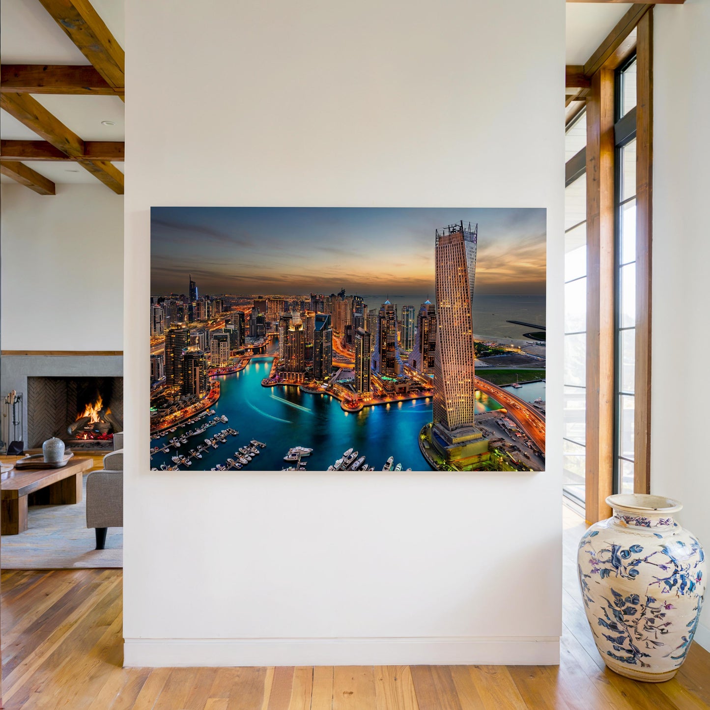 Dubai Marina Canvas Print, Marina Bay Skyline Wall Art, UAE Cityscape Canvas, Modern Dubai Wall Decor, Urban Canvas Print