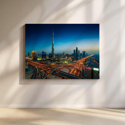 Dubai Skyline Canvas Wall Art, Burj Khalifa Night Cityscape Print, UAE Skyline Canvas, Modern Dubai Wall Decor, Gift for Home, City Wall Art