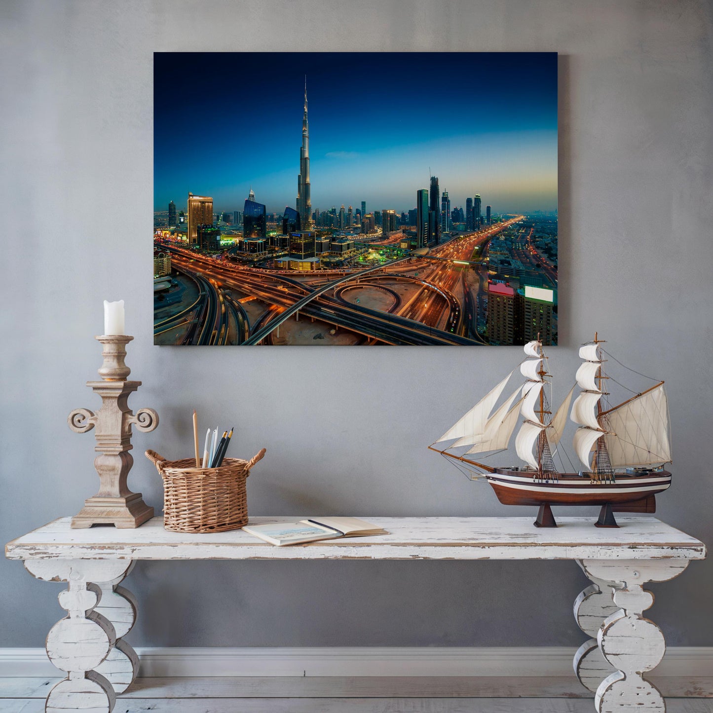 Dubai Skyline Canvas Wall Art, Burj Khalifa Night Cityscape Print, UAE Skyline Canvas, Modern Dubai Wall Decor, Gift for Home, City Wall Art