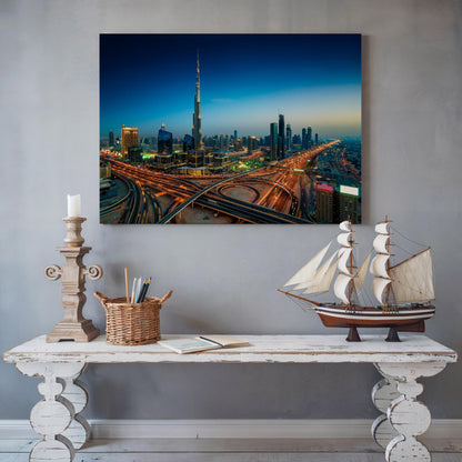 Dubai Skyline Canvas Wall Art, Burj Khalifa Night Cityscape Print, UAE Skyline Canvas, Modern Dubai Wall Decor, Gift for Home, City Wall Art