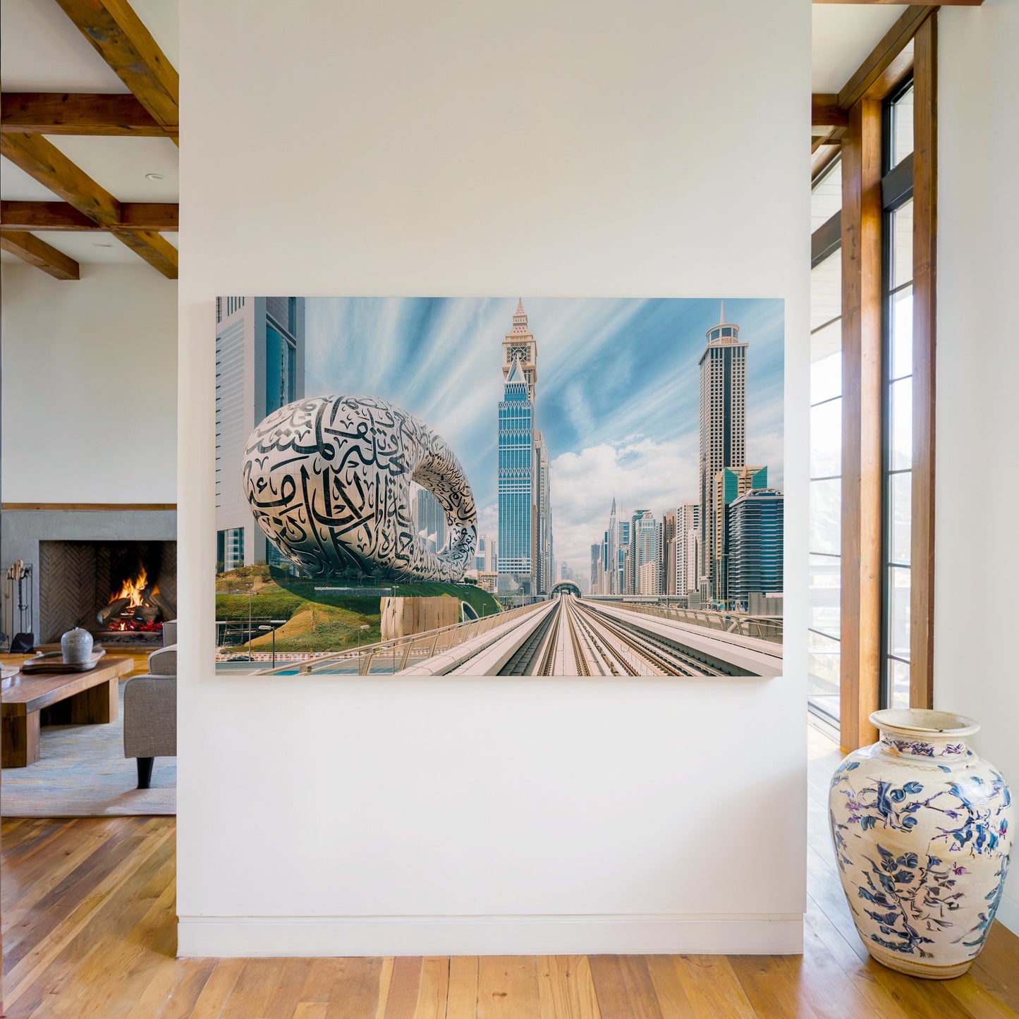 Dubai Metro Skyline Canvas, Museum of the Future Wall Art, Dubai Cityscape Print, UAE Skyscraper Wall Decor, Urban Canvas Print